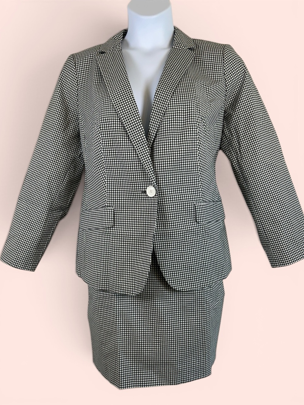 Talbots Women’s 16W Petite Black & White Gingham Check Suit Blazer/Pencil Skirt
